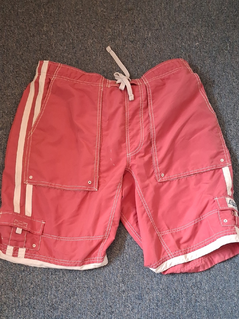 XL Life Is Good Men's Red Swim Trunks with White Trim
